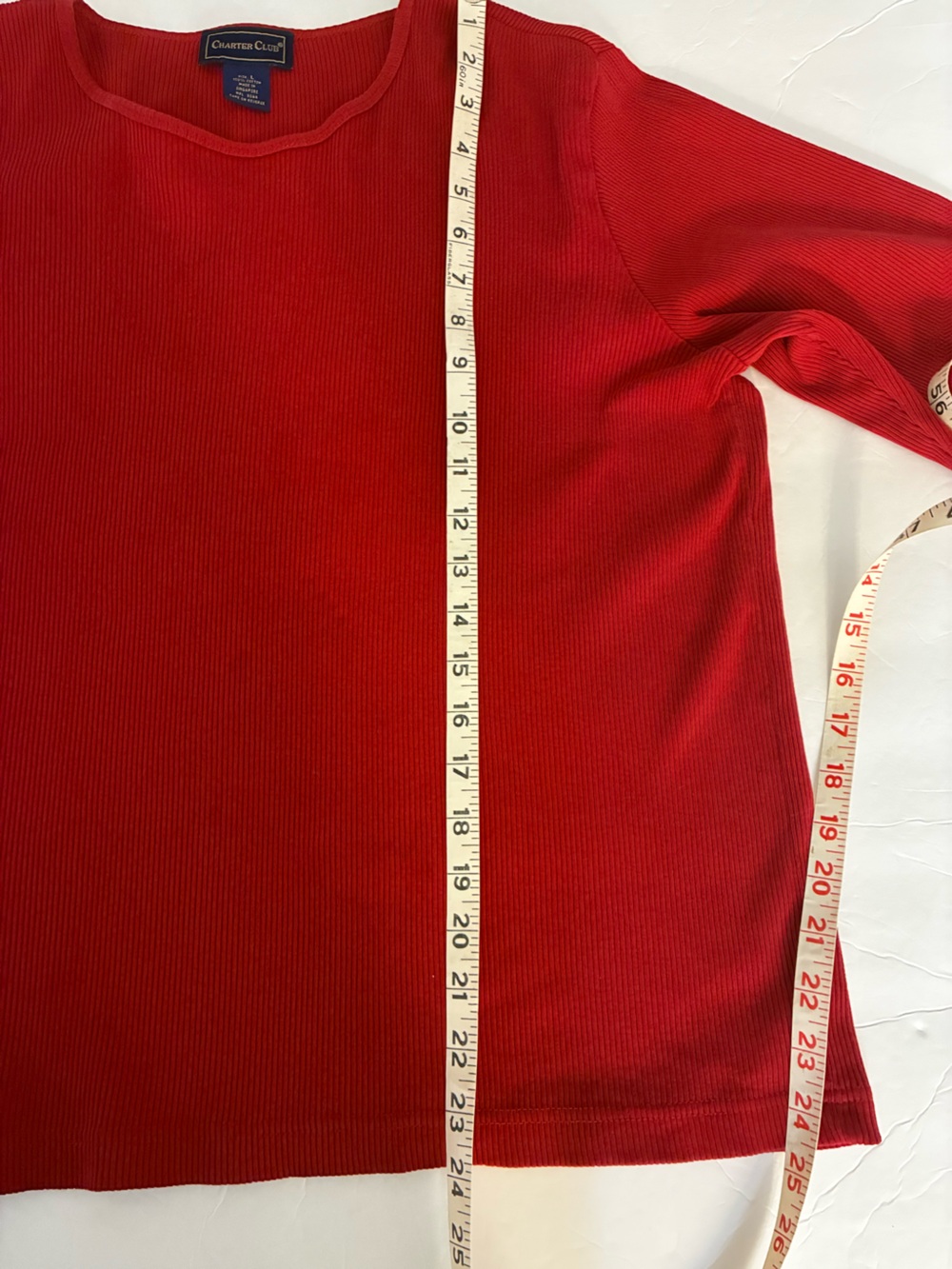Charter Club Long Sleeve Red Crew Neck Shirt L Ribbed Classic Comfort Office